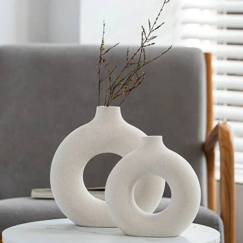 Nordic Vase Circular Hollow Ceramic Donuts Flower Pot Home L
