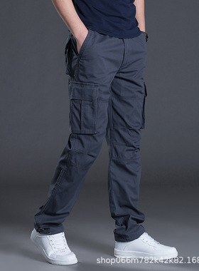 Multi-pocket Overalls Men's Loose Straight Casual Pants Pure