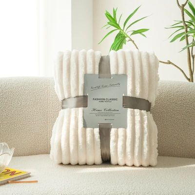 1PC Wide Stripe Solid Blanket Flannel Soft Adult Child Blank