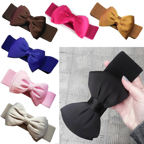 Women Big Bow Waistband Elastic Wide Sretch Waist Belt New D
