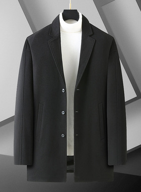 Fat Men's Plus Size Woolen Coat Suit Collar Casual Fashion W