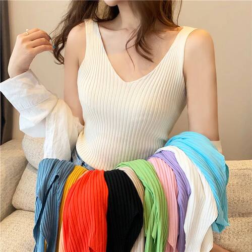 V-neck Knitted Ice Silk Sleeveless Top Thin Vest Knit Sweate
