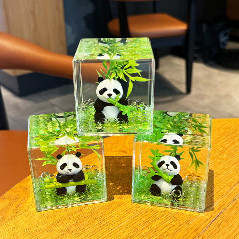 入油流沙熊猫公仔小摆件可爱家居装饰摆件迷你手办成都旅游纪念品