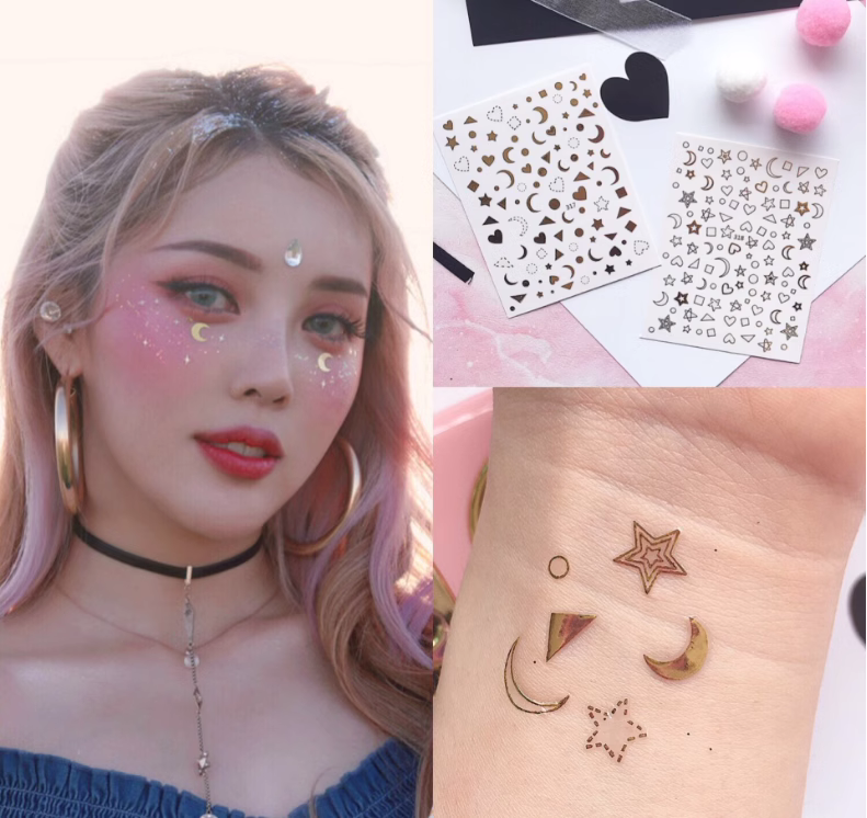 pony星星贴月亮眼妆超仙脸贴纸电音乐节妆容舞台妆闪粉眼角贴网红
