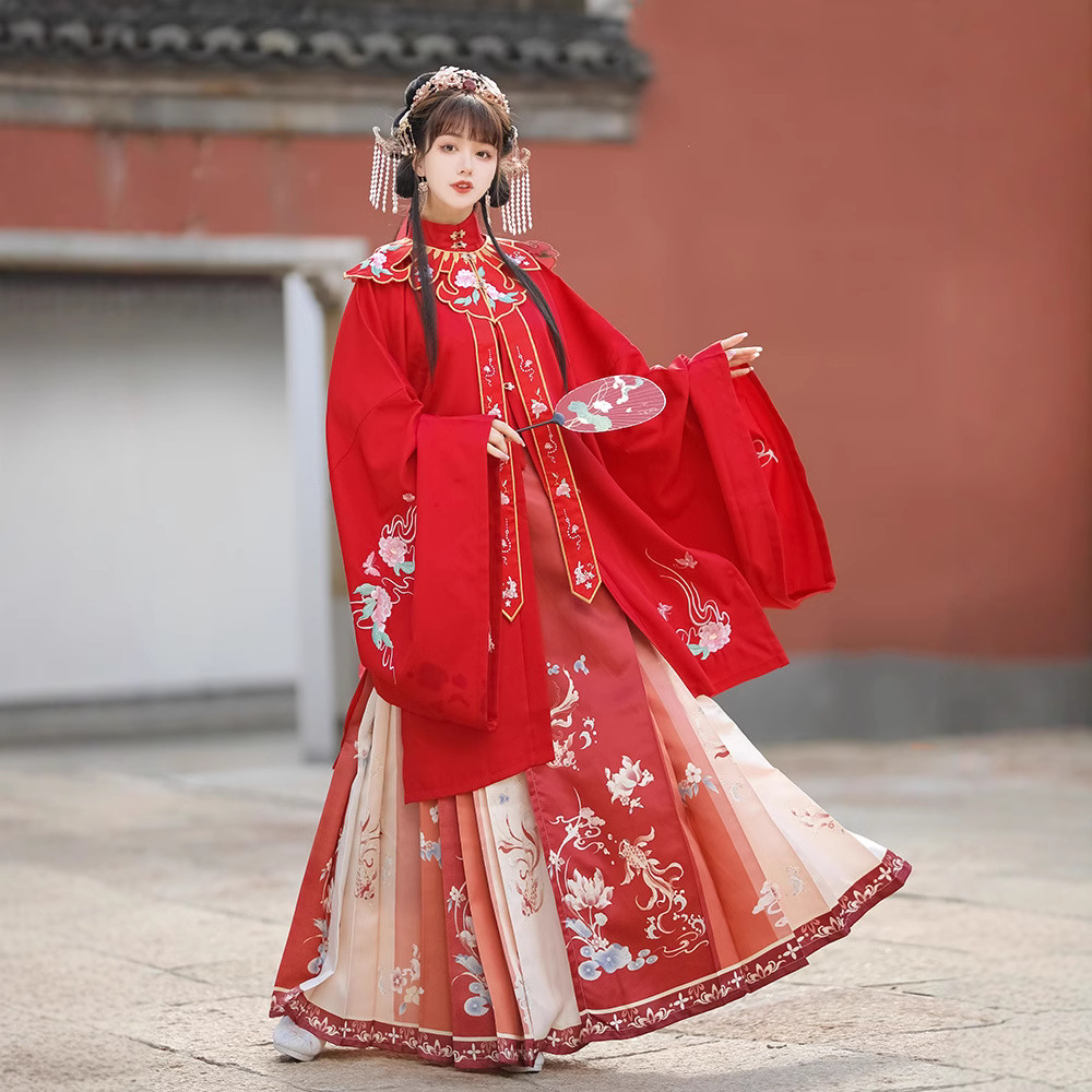 锦鲤新款原创汉服女明制对襟立领秋冬国风花嫁云间马面裙婚服套装
