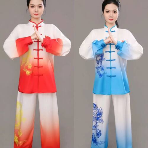 儿童武术表演服八段锦团体训练服中国风男女太极武术扇子演出服