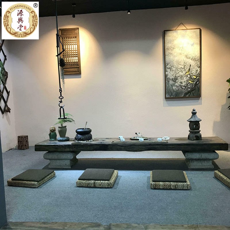 榻榻米茶桌 禅意茶台实木老船木茶桌椅组合矮桌 侘寂风日式茶桌
