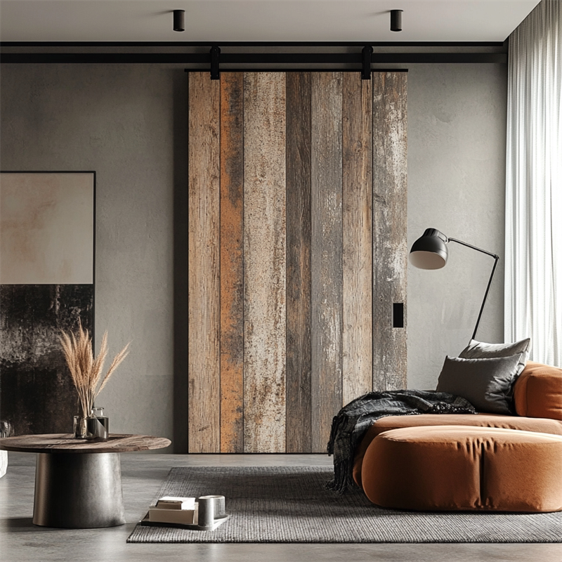 实木背景墙装饰板 隐形吊轨门 侘寂风创意谷仓移门 谷仓门推拉门