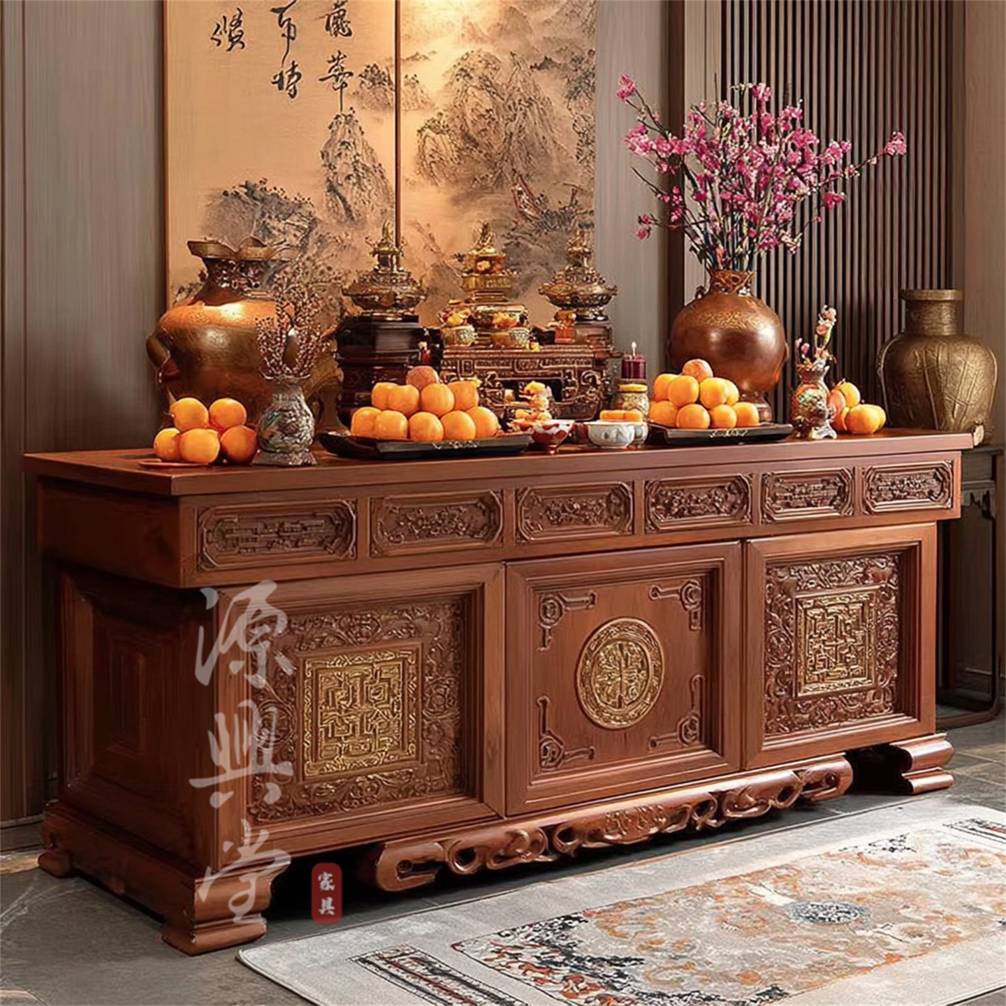 佛龛柜红木 寺庙佛堂实木佛龛立柜 藏式供台佛像柜神台定制供奉台