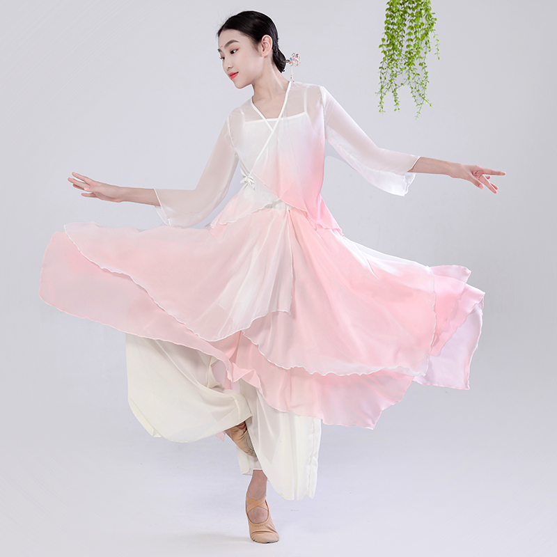 儿童古典舞演出服飘逸中国风身韵渐变纱衣表演服装女童开衫舞蹈服