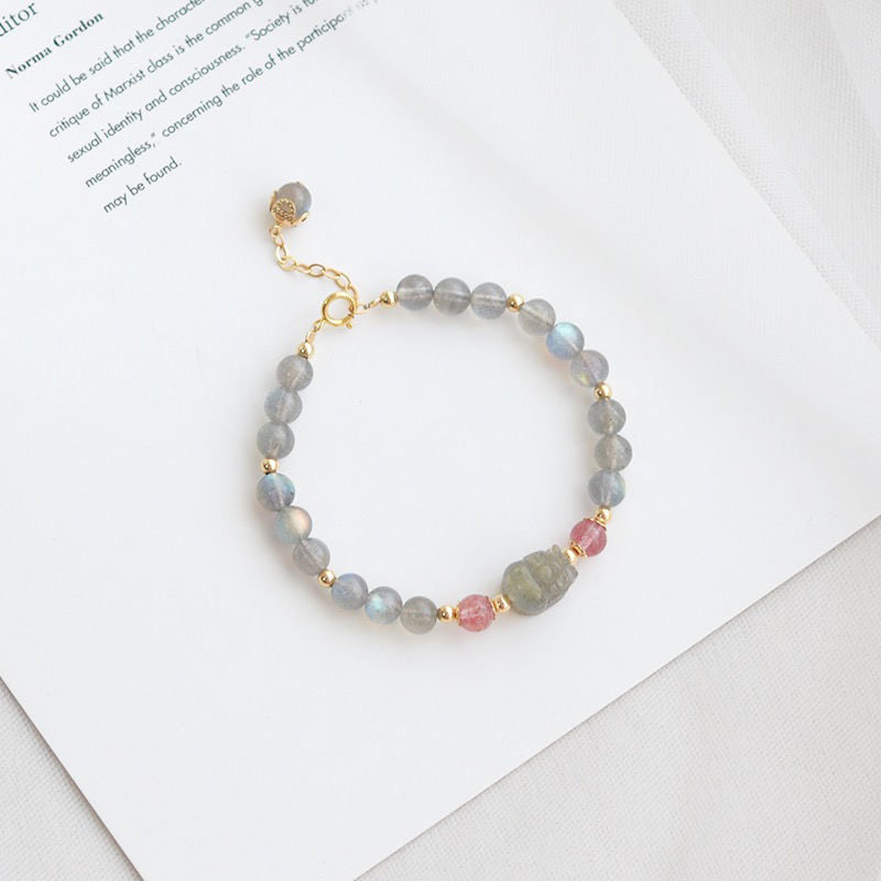 原创灰月光石手链女款拉长石貔貅小众手串招财个性时尚水晶首饰品