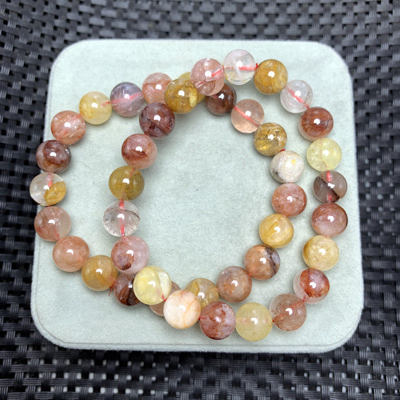 巴西天然原色胶花手链女款多宝红黄胶花水晶石异象时尚首饰品捡漏