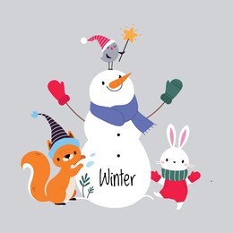 圣诞节冬季卡通可爱雪人动物插画设计素材包儿童风格手绘元素