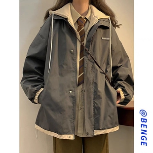 假两件冲锋衣外套女春秋2023新款爆款棉衣棉服冬季加厚棒球服夹克