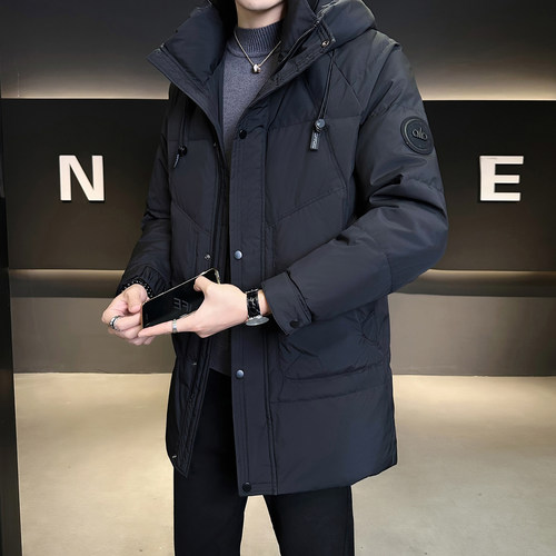 中长款羽绒服男装冬季2025新款潮牌加厚保暖帅气连帽鸭绒防寒外套