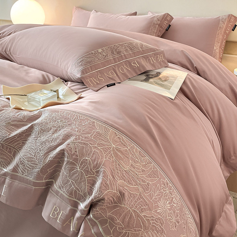 高级感母婴级A类长绒棉四件套花卉刺绣被套全棉纯棉轻奢床上用品