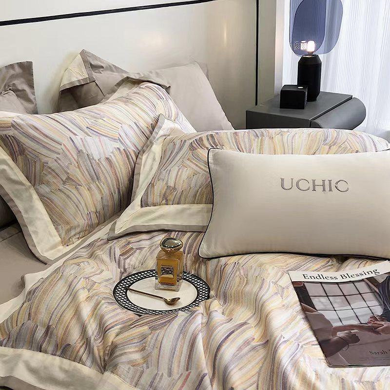 轻奢100s长绒棉磨毛四件套纯棉全棉印花被套加厚保暖床单床上用品