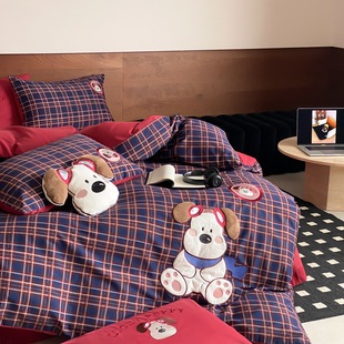 多巴胺卡通小熊全棉长绒棉细腻磨毛秋冬四件套床品春季 保暖高级感