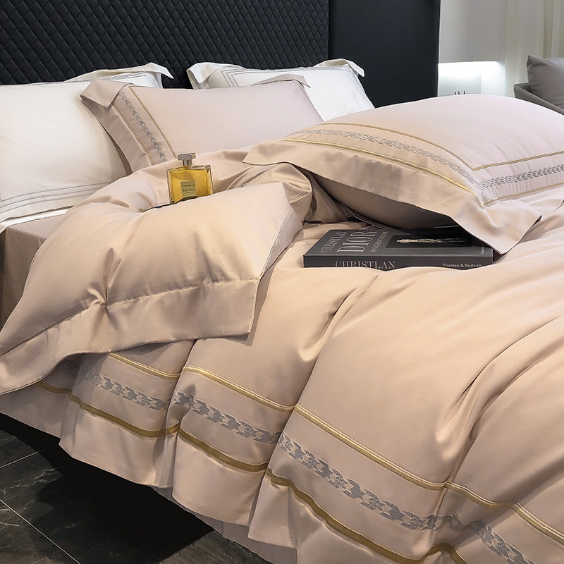 高端酒店风200支长绒棉纯棉床上四件套全棉床单被套简约白色床品4