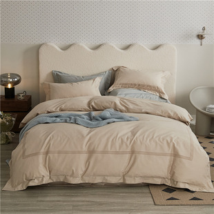 高级感冬季 100S全棉磨毛四件套纯棉加厚保暖酒店风刺绣床单床笠款