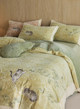 绿色四件套轻奢简约风秋冬牛奶绒毛巾绣纯色柔软加厚被套床上用品