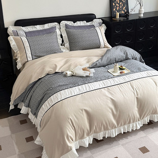 2025全棉长绒棉100S高端磨毛秋冬款 花边轻奢风高端家纺 四件套法式