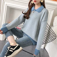 Cổ áo búp bê sọc đan top 2019 thu đông mới nhỏ áo thun sinh viên tươi mới áo thun nữ - Đan Cardigan áo cardigan nữ