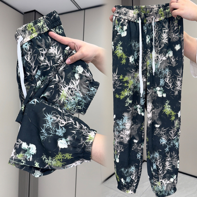 宽松束脚薄款透气九分速干碎花裤