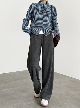 灰色弯刀裤女秋冬2025新款高腰直筒羊毛阔腿裤宽松窄版镰刀香蕉裤