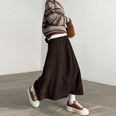 醋酸羊毛咖色伞裙女2025新款 冬裙高腰a字包臀长裙毛呢长款 半身裙