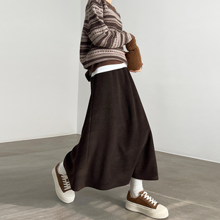 醋酸羊毛咖色伞裙女2025新款 半身裙 冬裙高腰a字包臀长裙毛呢长款