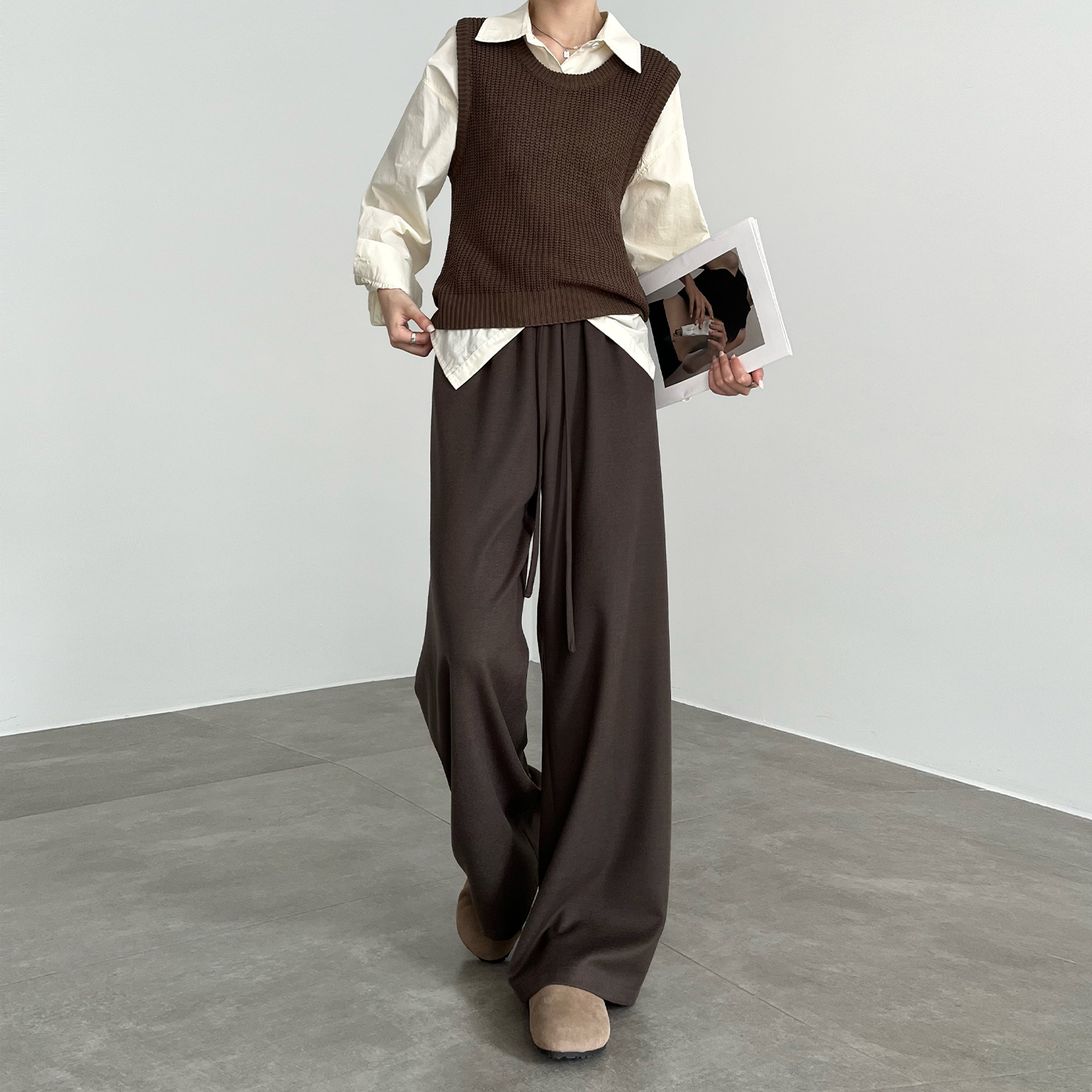 2024春秋新款休闲高端羊毛阔腿裤