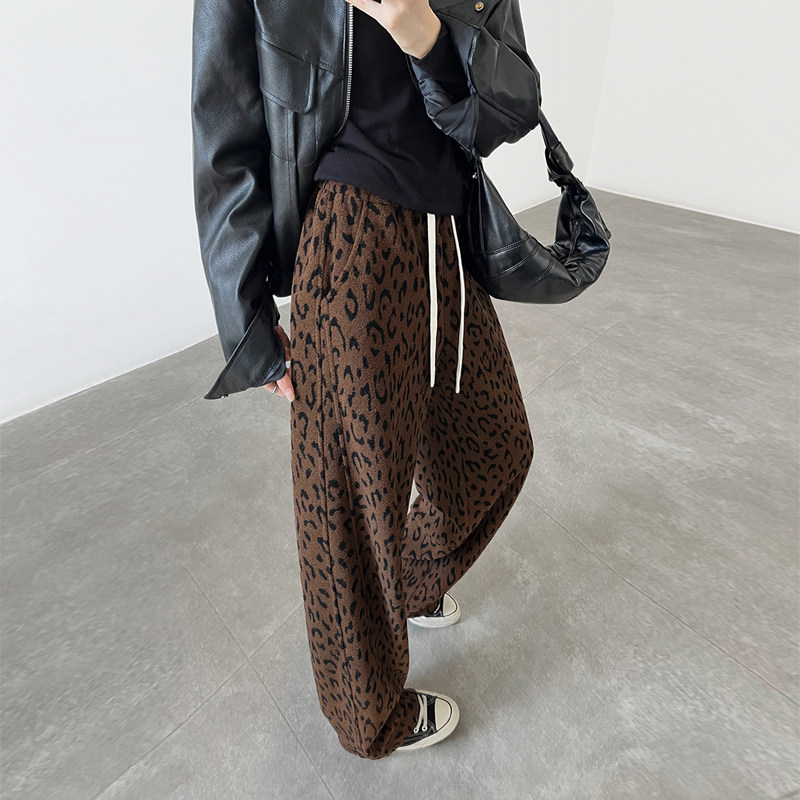 豹纹阔腿裤女秋冬2025新款高腰垂坠感宽松休闲直筒显瘦窄版弯刀裤,女装/女士精品,休闲裤,淘宝优惠券,粉丝福利购,淘宝优惠卷