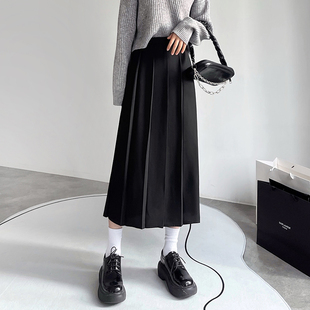 中长款 包臀高腰a字显瘦西装 半身裙 大码 黑色百褶裙女秋冬2025新款