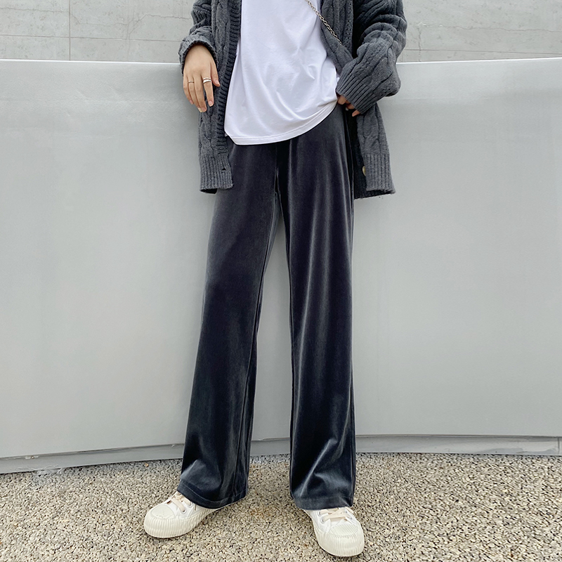 金丝绒阔腿裤休闲高腰显瘦