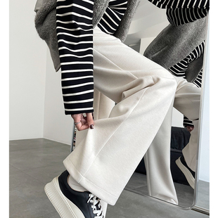 醋酸羊毛白色裤子女冬2025新款休闲小个子直筒加绒毛呢窄版阔腿裤