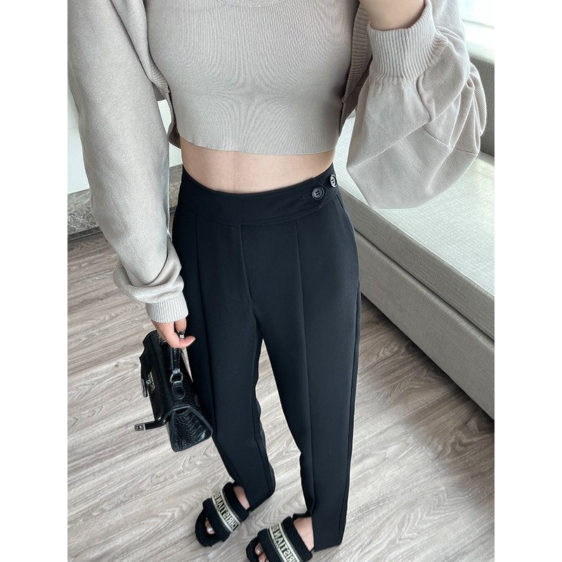 黑色开叉西装裤女春秋2025新款高腰垂感显瘦休闲直筒拖地阔腿裤子,女装/女士精品,休闲裤,淘宝优惠券,粉丝福利购,淘宝优惠卷