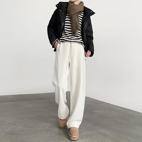 2024新款加绒加厚白色裤子女冬季