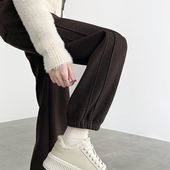 宽松显瘦萝卜哈伦裤 咖色束脚裤 女冬加绒加厚羊毛直筒运动休闲卫裤