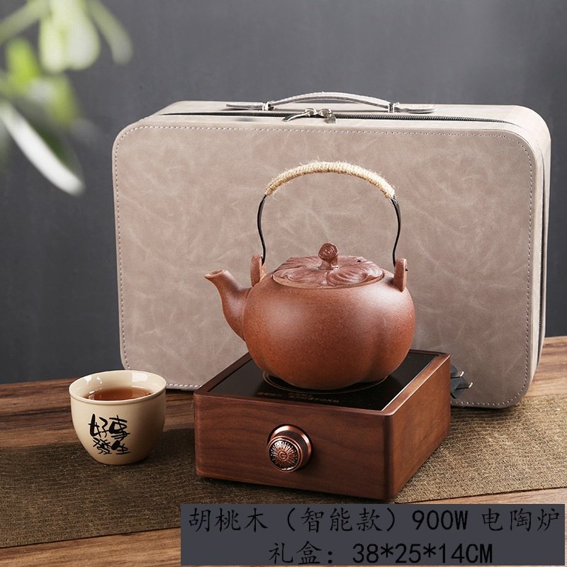 围炉煮茶胡桃木电陶炉玻璃粗陶提梁壶白菜罐罐壶礼盒套装商务礼品
