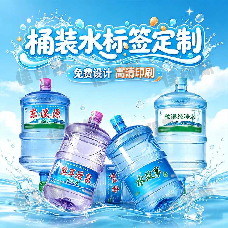 定制18.9升桶装水pvc标签贴矿泉水瓶贴宣传用水贴纸纯净水不干胶
