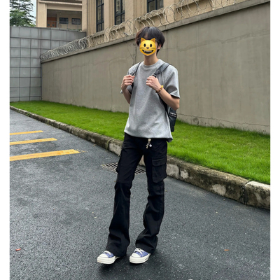美式复古工装牛仔裤男款夏季薄款微喇裤子修身窄版直筒拖地裤