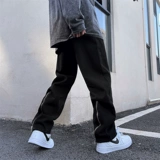 Черные штаны, прямые свободные джинсы с молнией, европейский стиль, осенние, в американском стиле