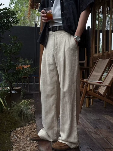 Летние тонкие штаны, А-силуэт, из хлопка и льна, свободный прямой крой