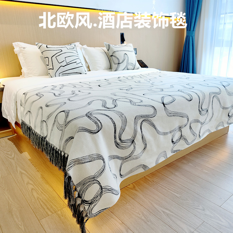 仿羊绒网红米白色酒店民宿床尾毯床尾巾床旗样板间沙发装饰搭毯巾