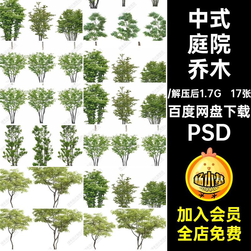 中式庭院乔木PSDPSD17张配景树景观植物小常绿效果图后期造型素材