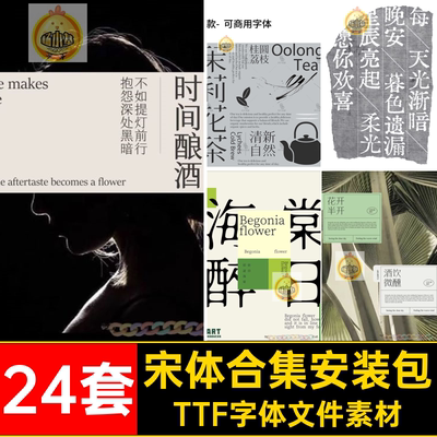 文艺宋体合集TTF字体文件素材海报PSAI中文中式古风文字安装包