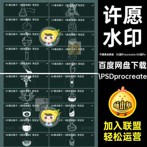 50款Procreate 50款Ps药水水印漂流瓶药瓶瓶子p