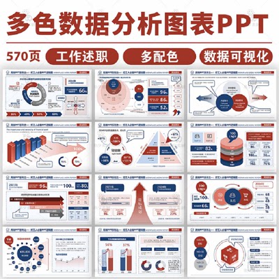 信息可视化工作总结述职汇报财务数据分析图表多配色PPT模板素材