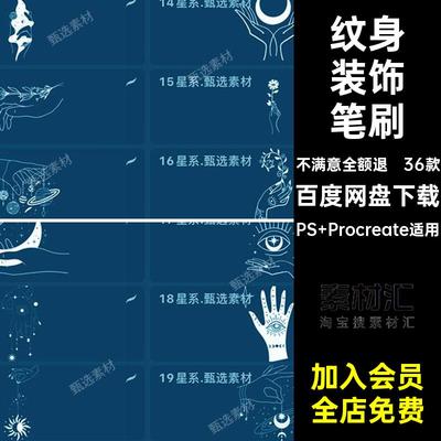 符号装饰笔刷PS Procreate适用纹身复古ps刺青纹身插画图星系宫